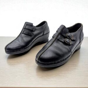 Zeeta Women's Double Buckle Black Leather Shoes